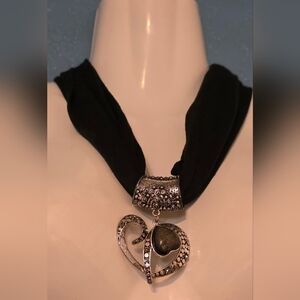 Elegant Silver Pendant Necklace Heart Shaped Fabric Marked GB